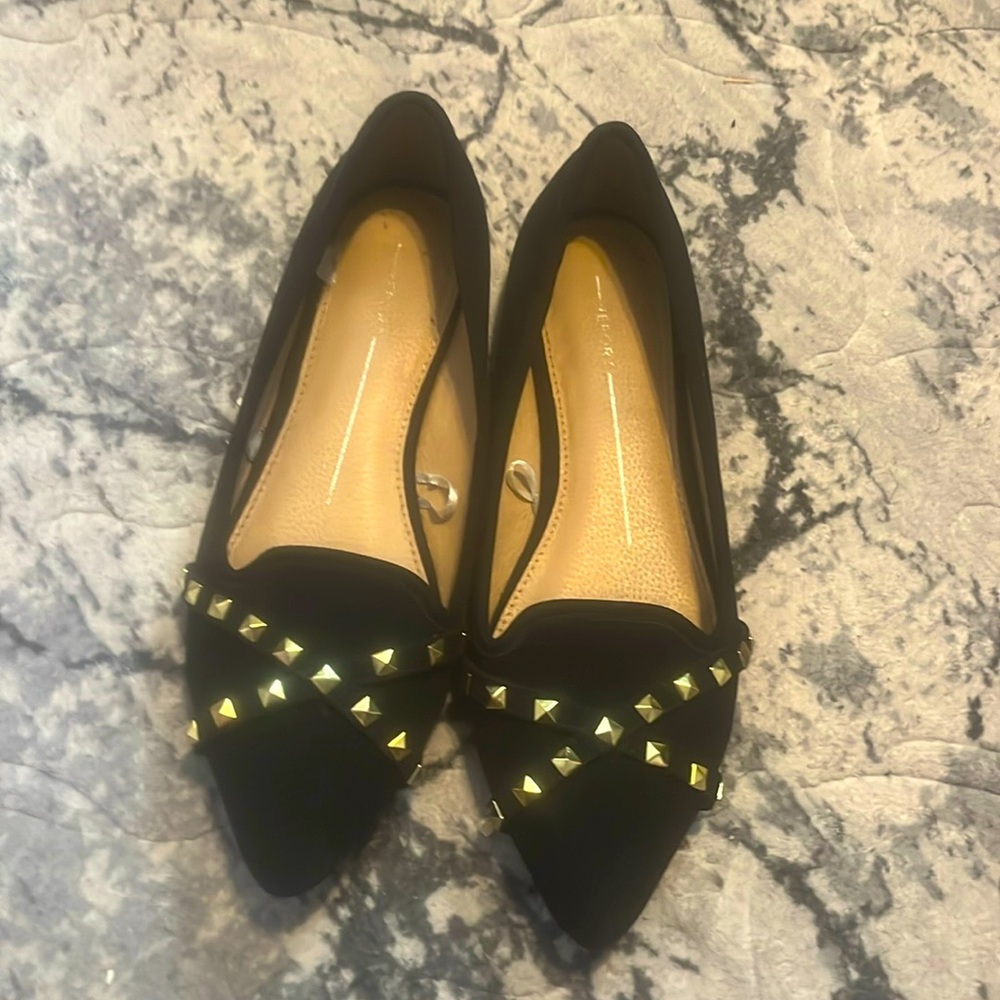 Suede Black flats with gold trim women’s size 8.5